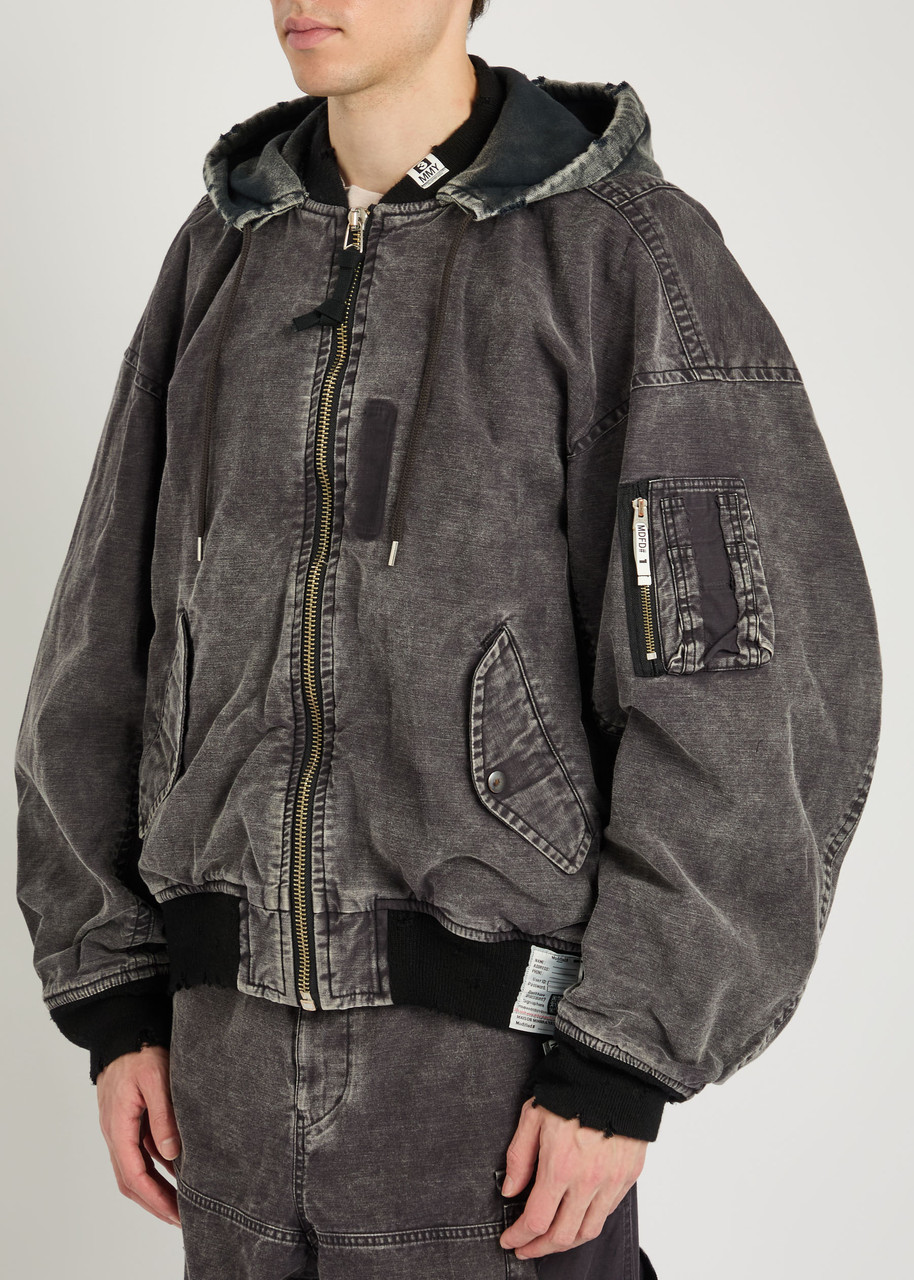 MAISON MIHARA YASUHIRO Hooded distressed denim bomber jacket MAISON MIHARA YASUHIRO Hooded distressed denim bomber jacket