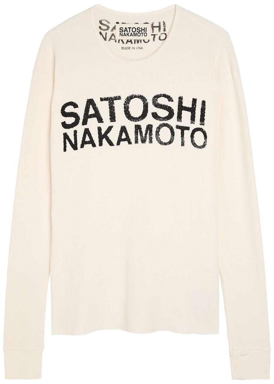 SATOSHI NAKAMOTO Logo-printed waffle cotton top | Harvey Nichols