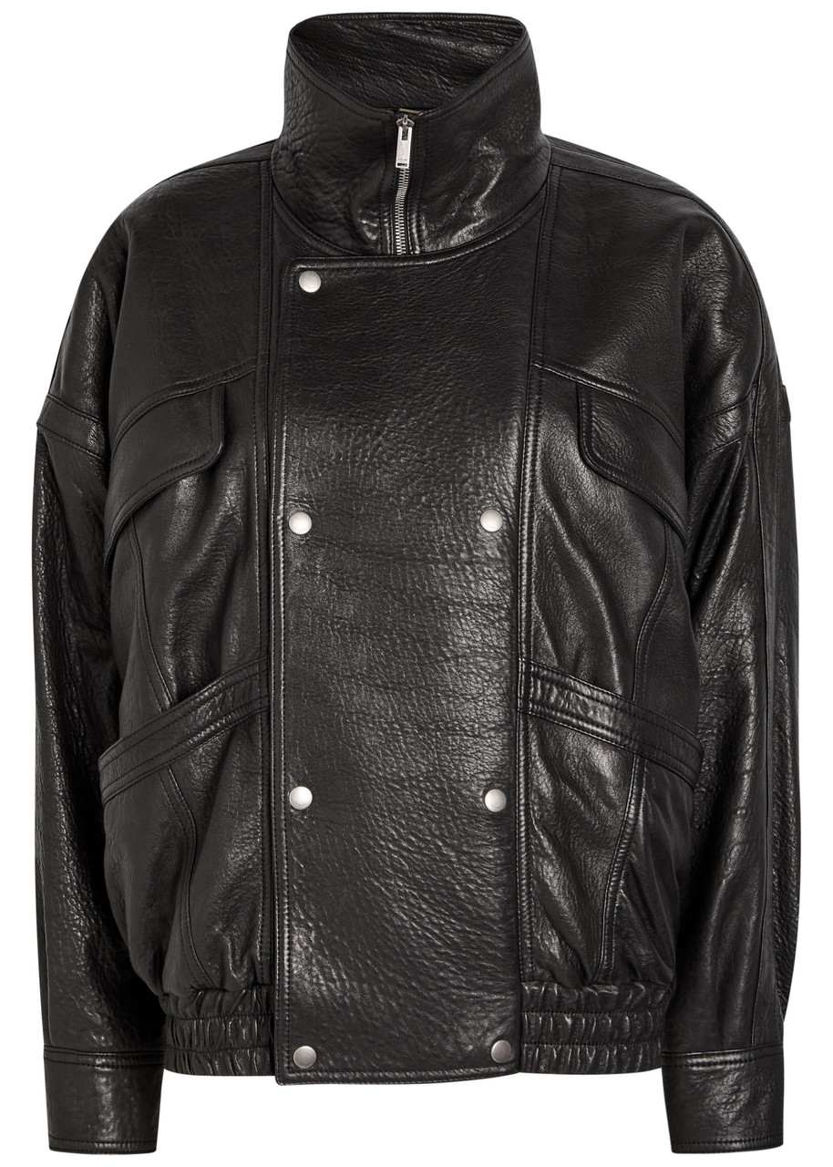 SAINT LAURENT Double-breasted grained leather jacket | Harvey Nichols
