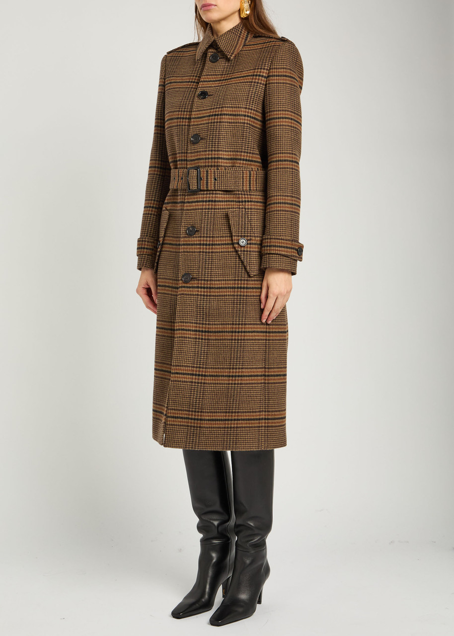 SAINT LAURENT Houndstooth belted wool coat | Harvey Nichols