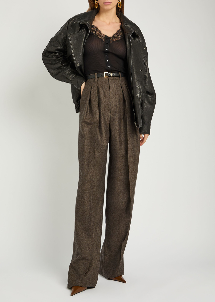 SAINT LAURENT Subtle-chevron straight-leg wool trousers | Harvey
