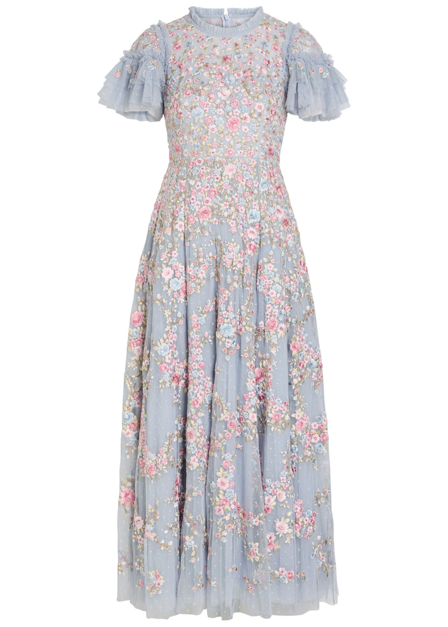 princess polly baby blue dress Lace & Beads Madison v neck tulle mini dress in blue floral