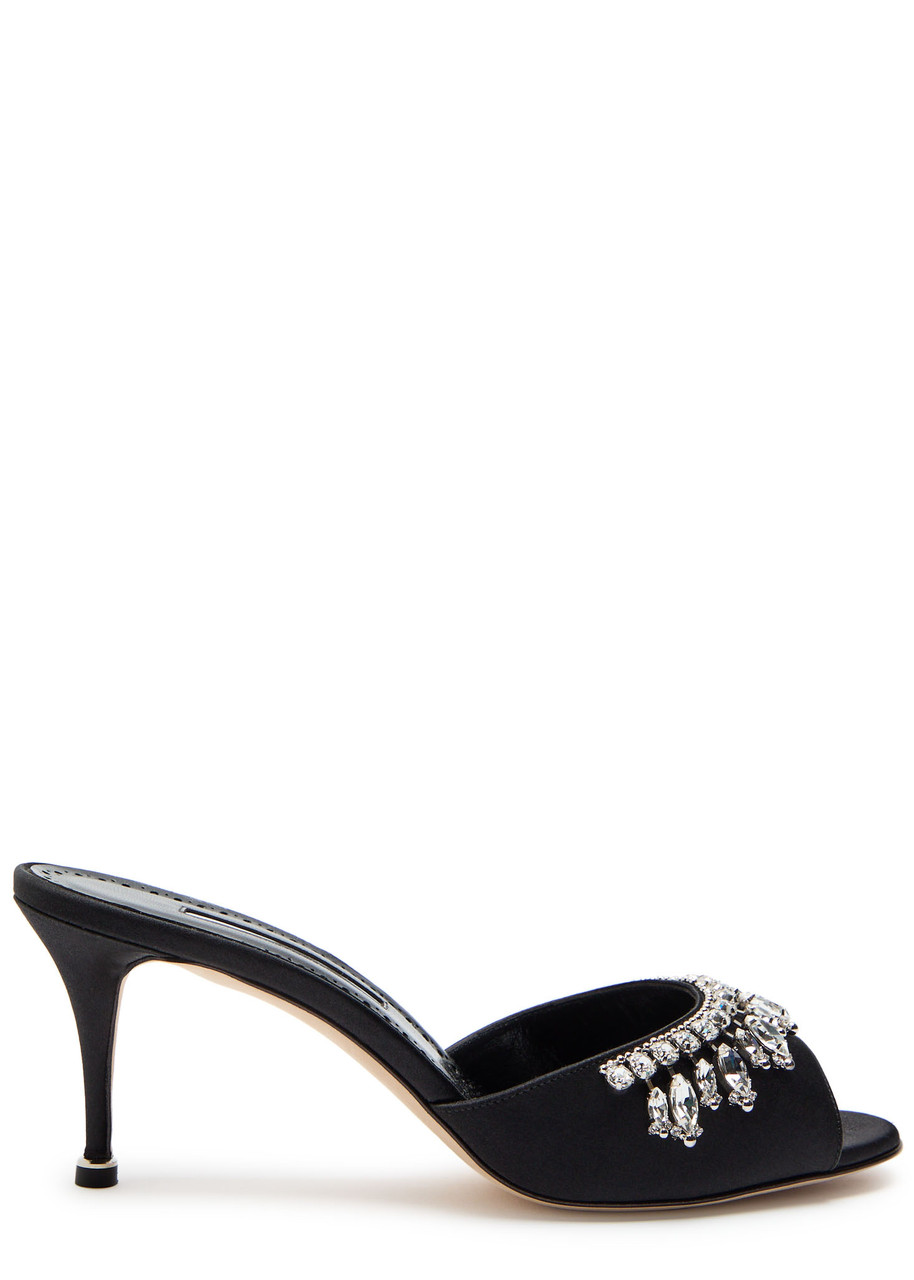 MANOLO BLAHNIK Tulimu 70 crystal-embellished satin mules | Harvey
