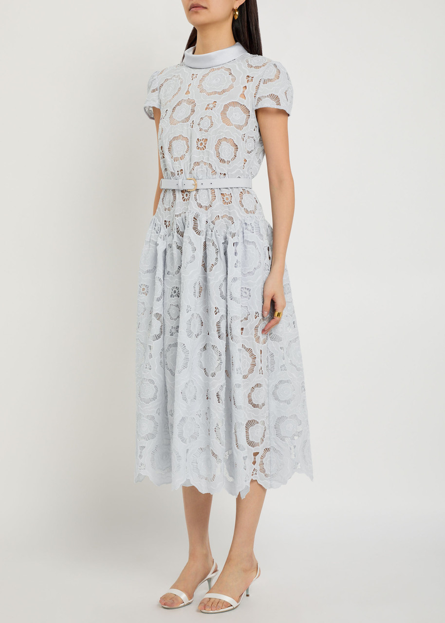 SELF-PORTRAIT Belted floral lace midi dress | Harvey Nichols