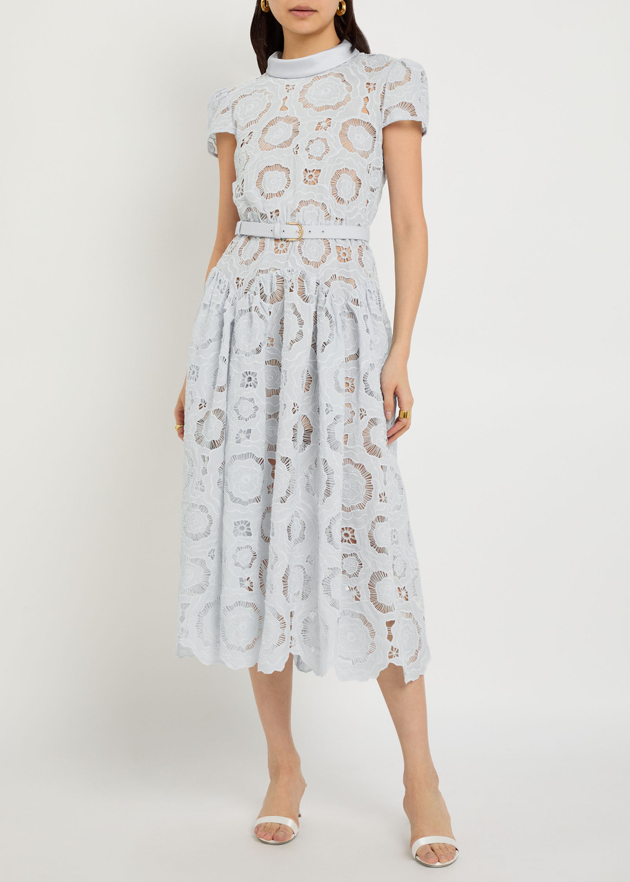 SELF-PORTRAIT Belted floral lace midi dress | Harvey Nichols SELF-PORTRAIT Belted floral lace midi dress | Harvey Nichols