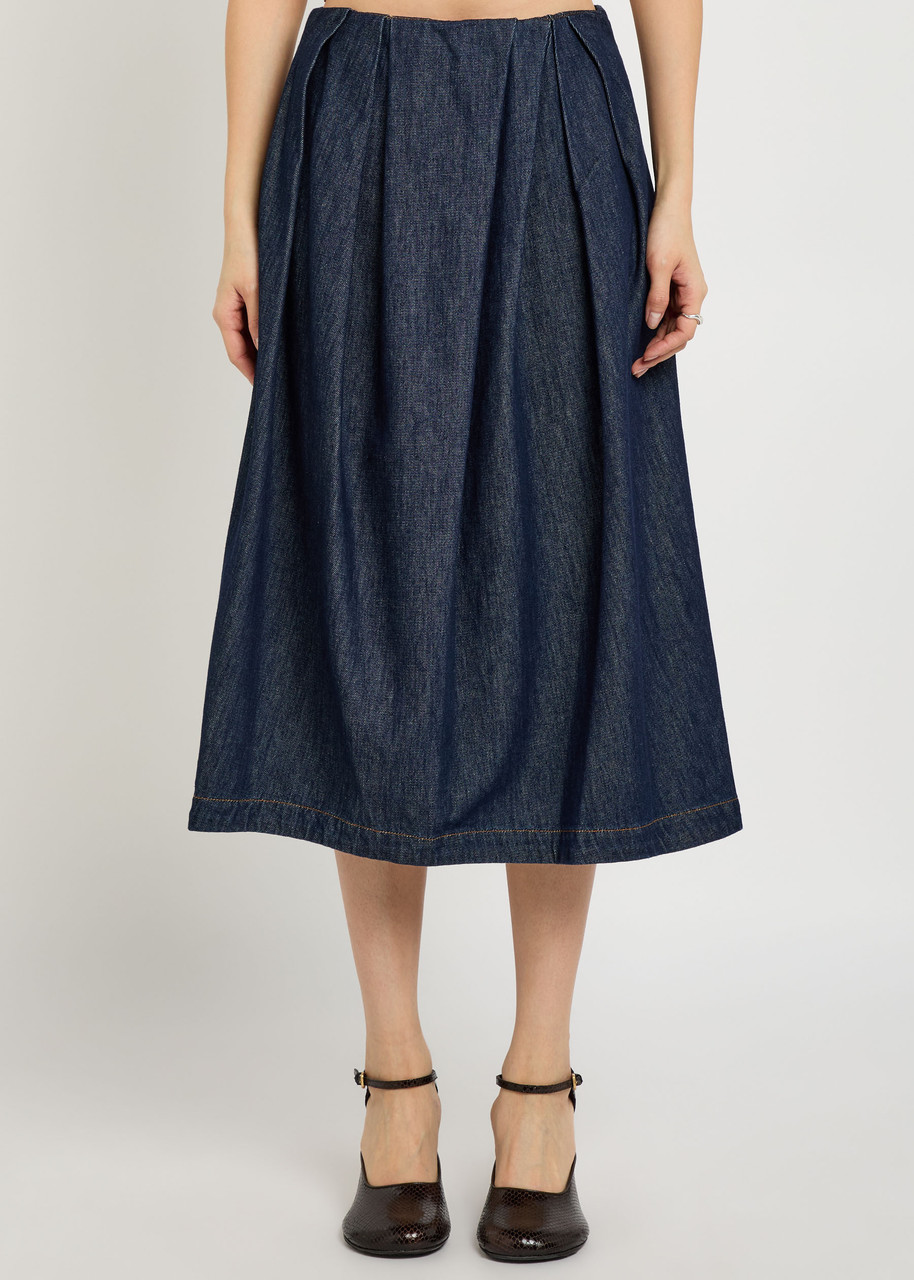 DRIES VAN NOTEN Sonista inverted-pleat washed cotton midi skirt