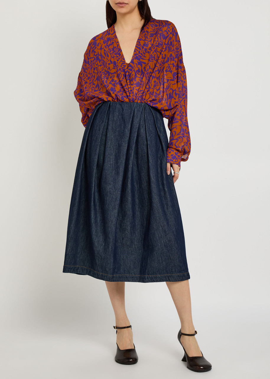 DRIES VAN NOTEN Sonista inverted-pleat washed cotton midi skirt