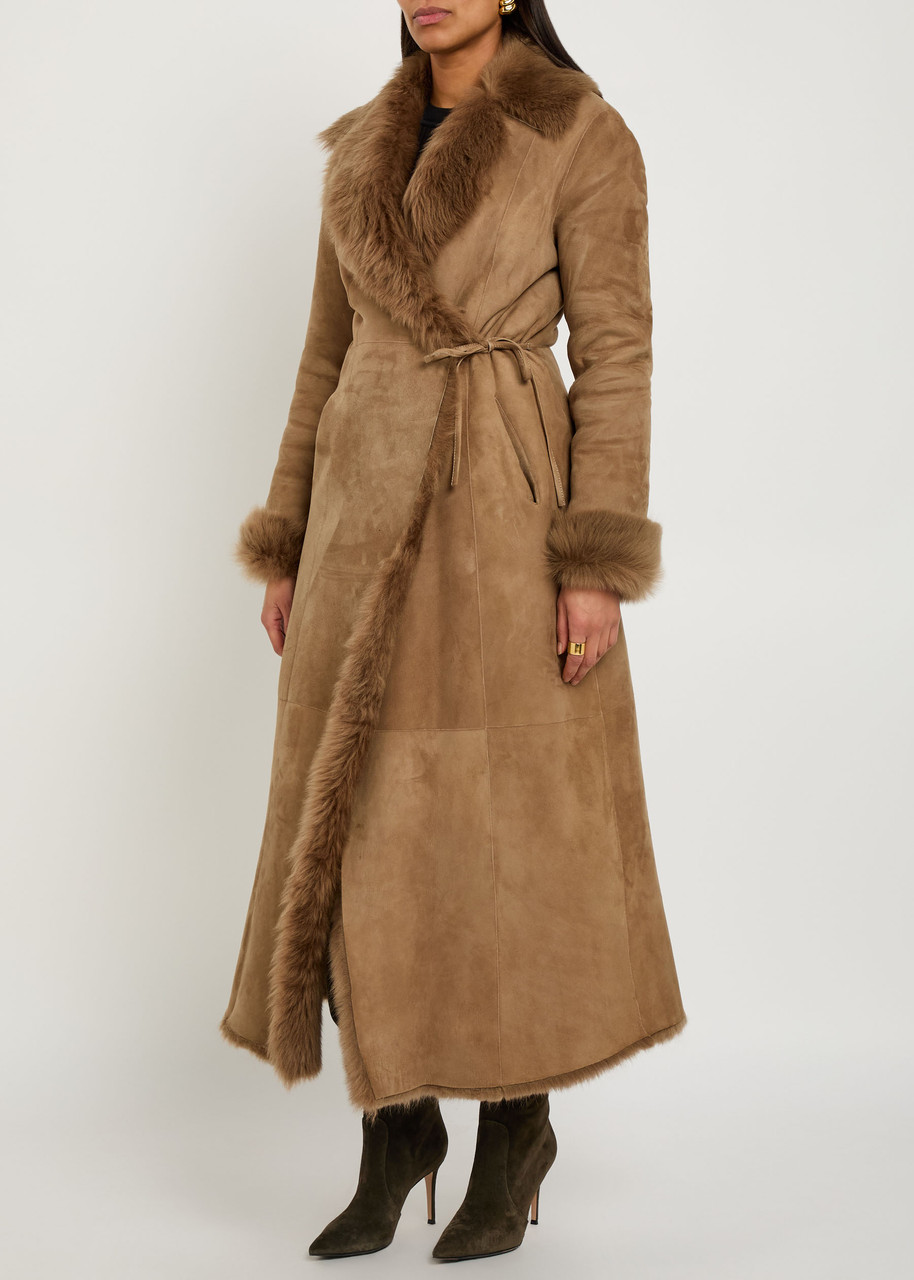 NOUR HAMMOUR Joni suede and shearling trench coat | Harvey Nichols