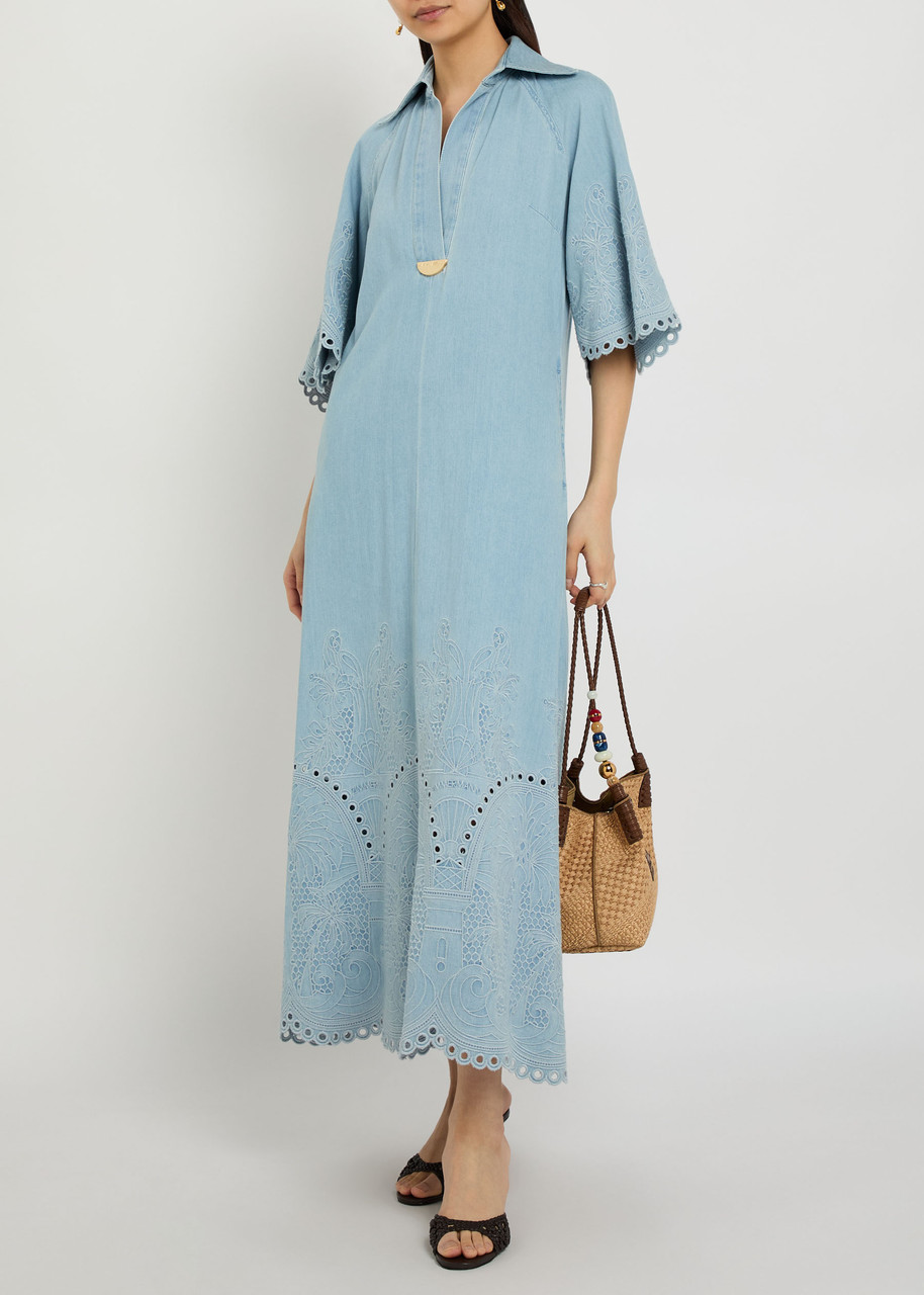sachin and babi light blue dress Zimmermann Coco Embroidered Denim Shirt