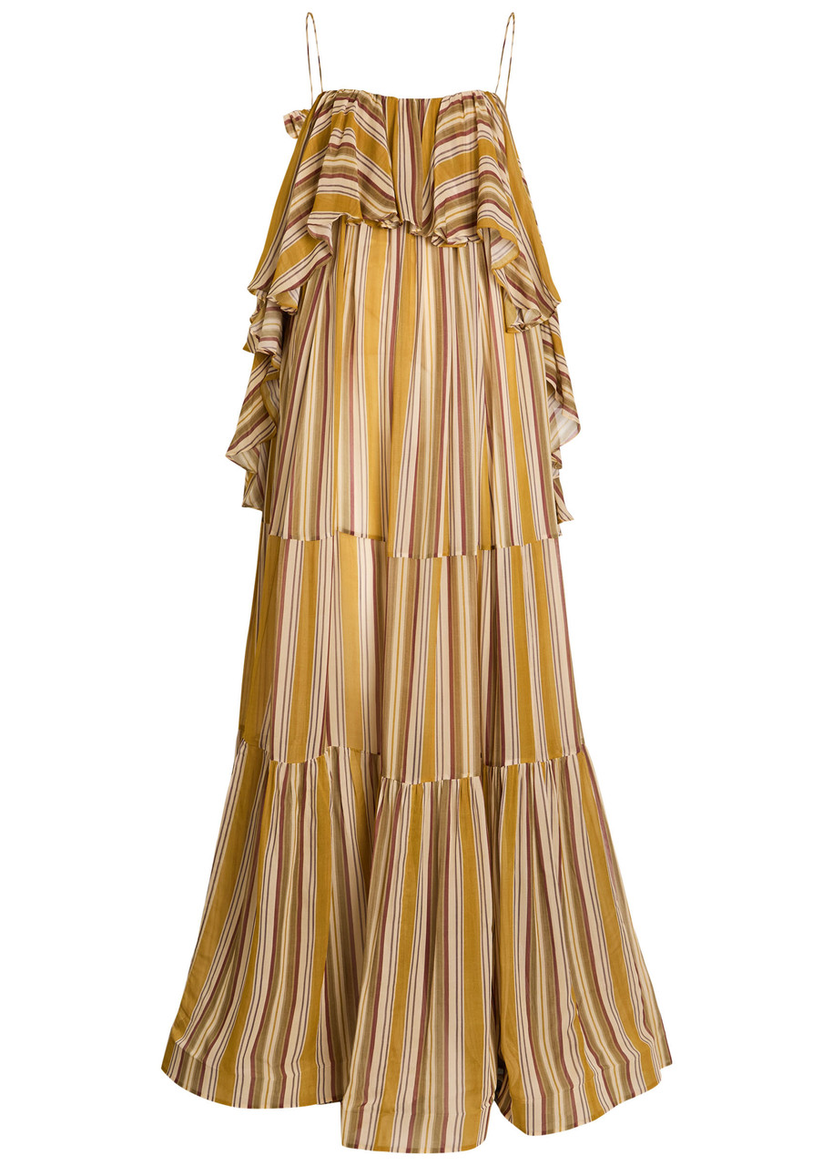 ZIMMERMANN Rebellion Bohemian striped ruffled chiffon maxi dress | Harvey  Nichols