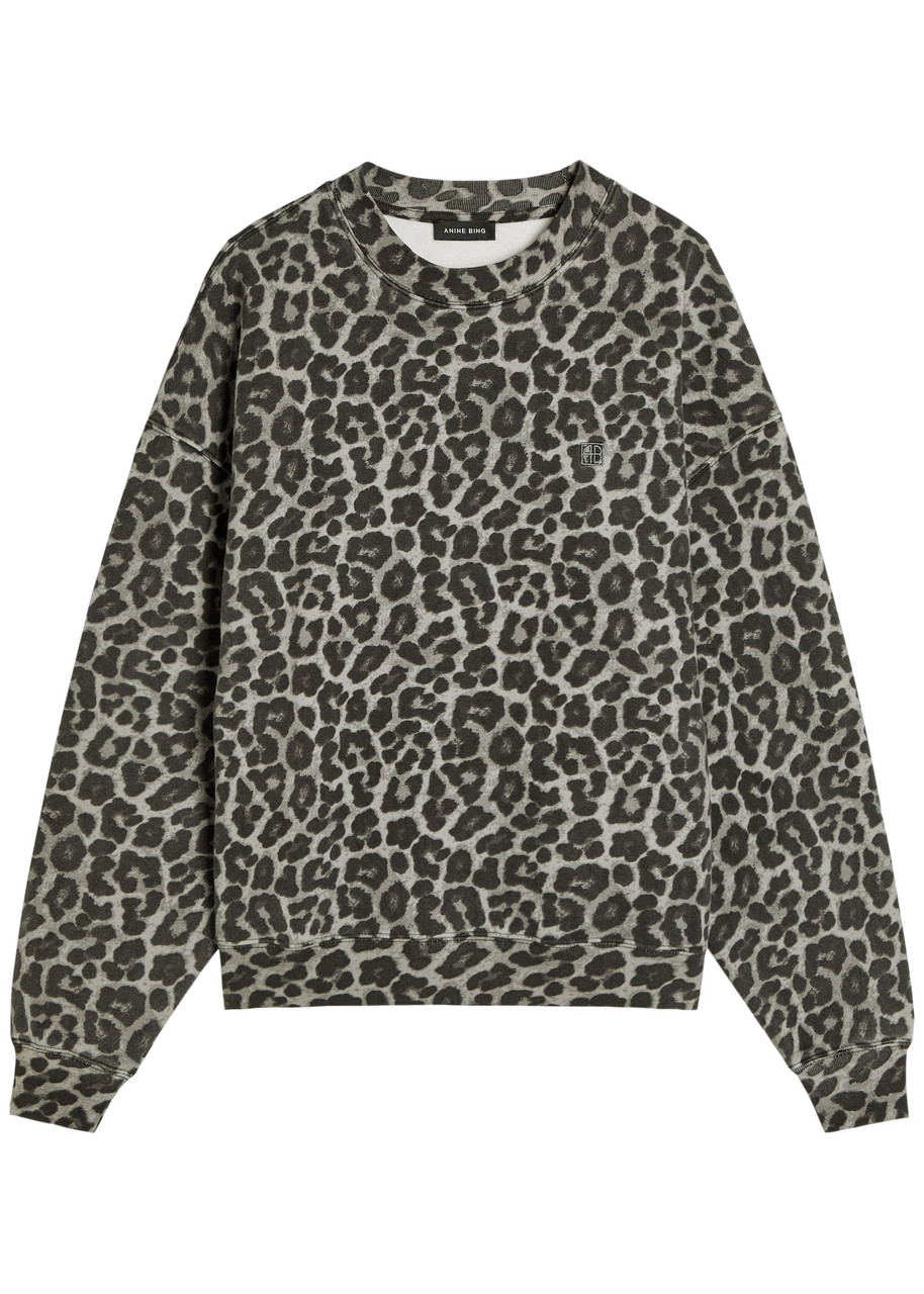 ANINE BING Miles logo-embroidered leopard cotton sweatshirt