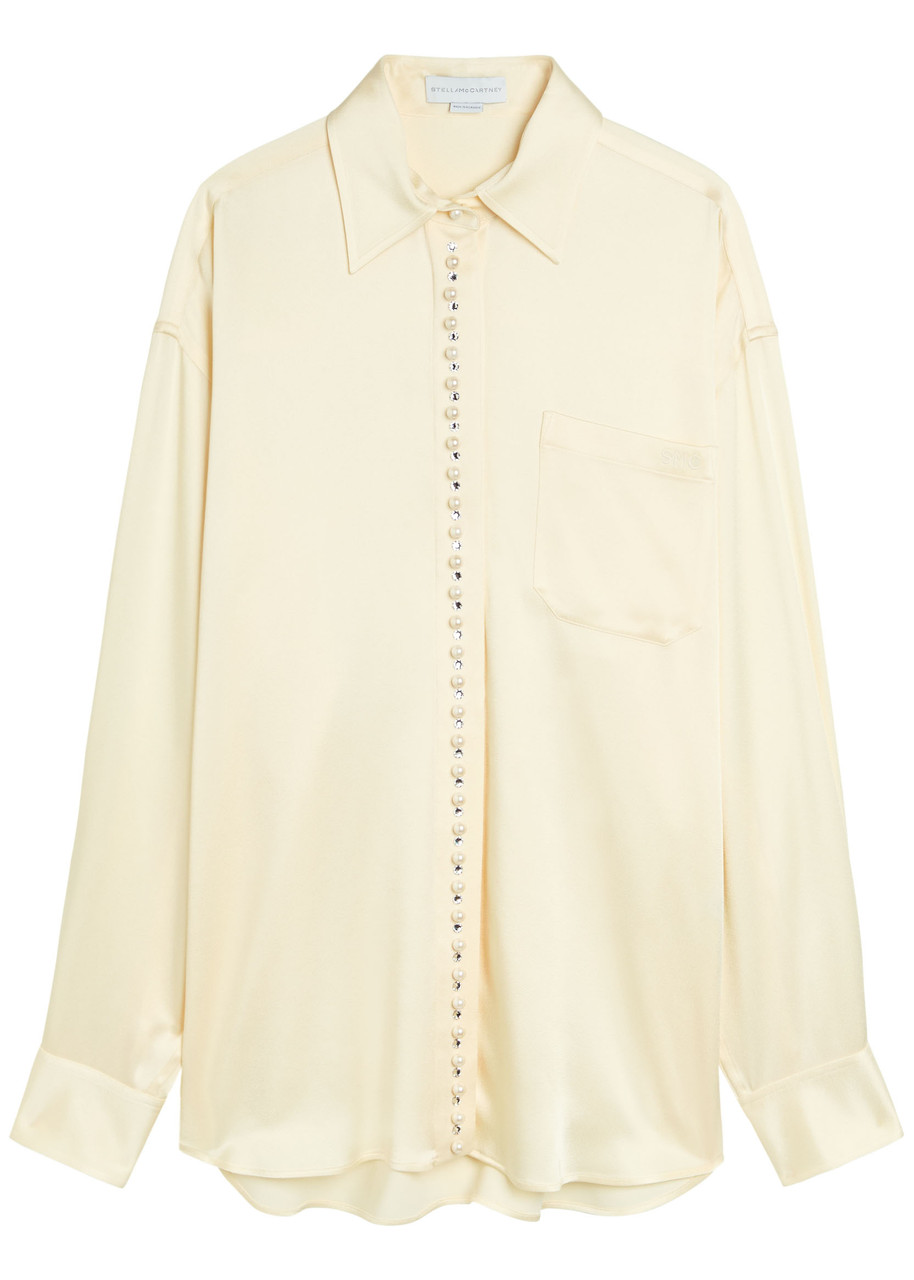STELLA MCCARTNEY Faux pearl-embellished satin shirt | Harvey Nichols