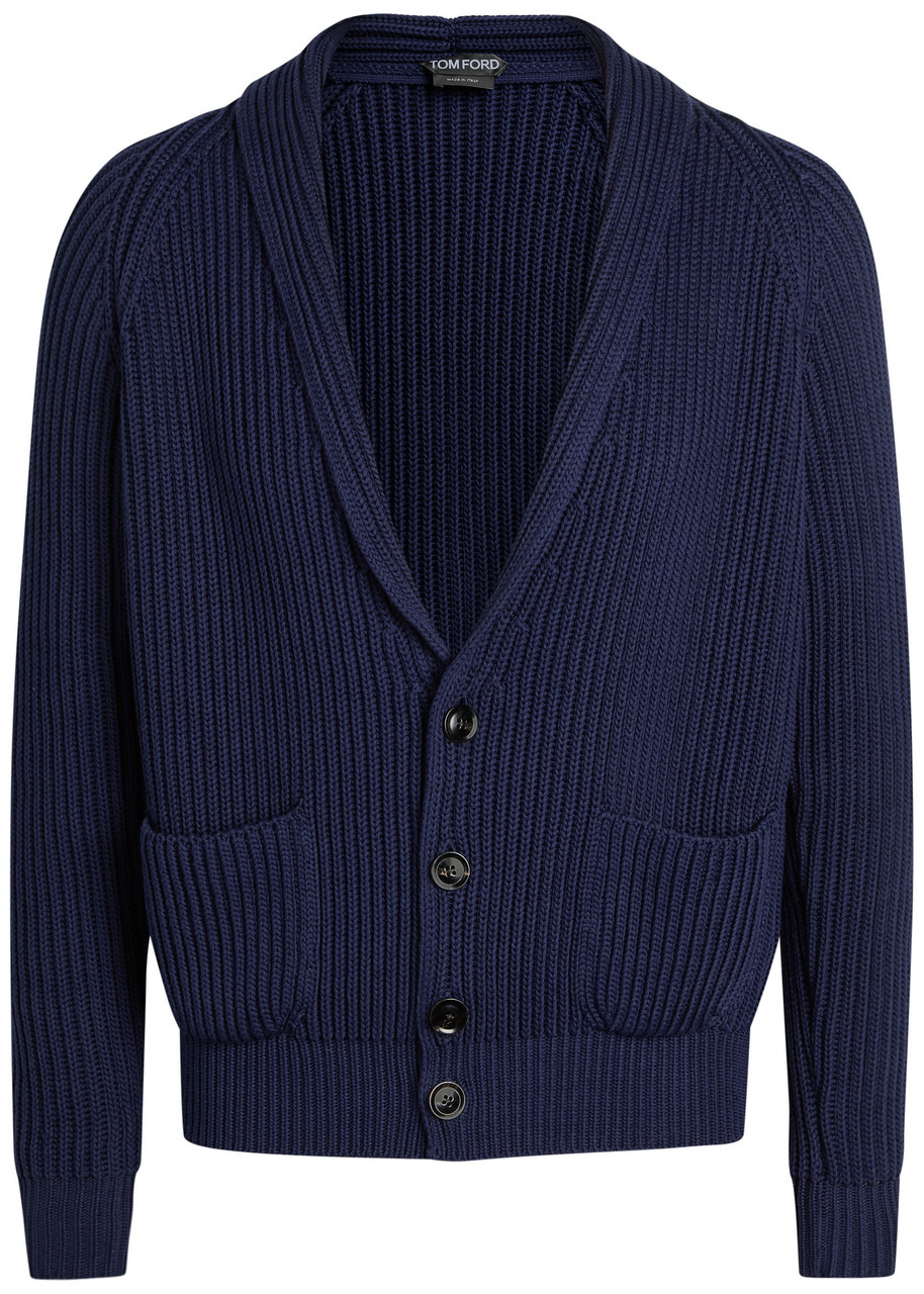 TOM FORD Shawl-collar ribbed cotton and silk-blend cardigan
