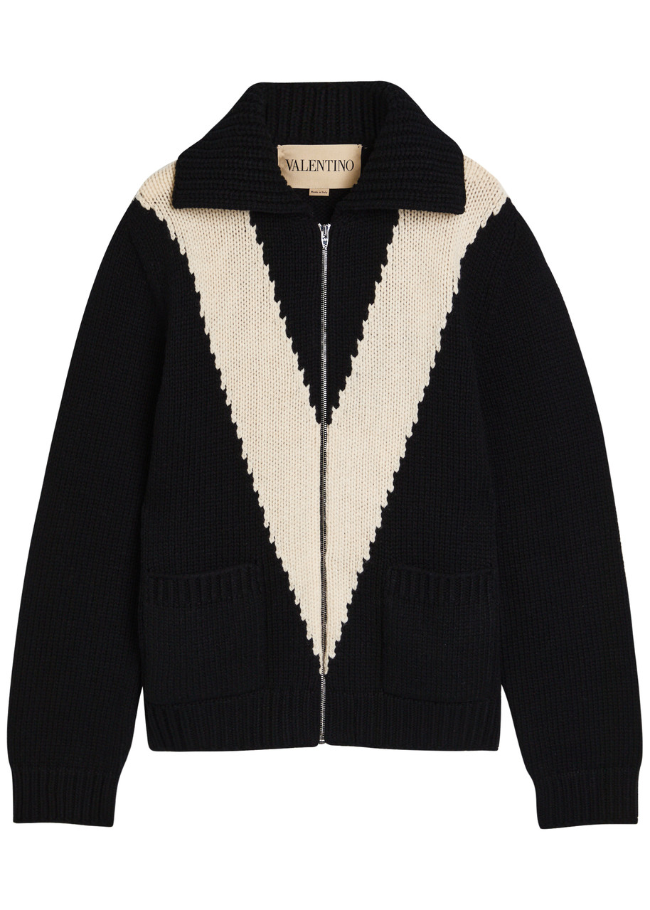 VALENTINO GARAVANI Logo-intarsia wool cardigan | Harvey Nichols