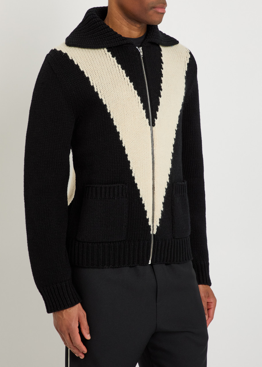 VALENTINO GARAVANI Logo-intarsia wool cardigan | Harvey Nichols