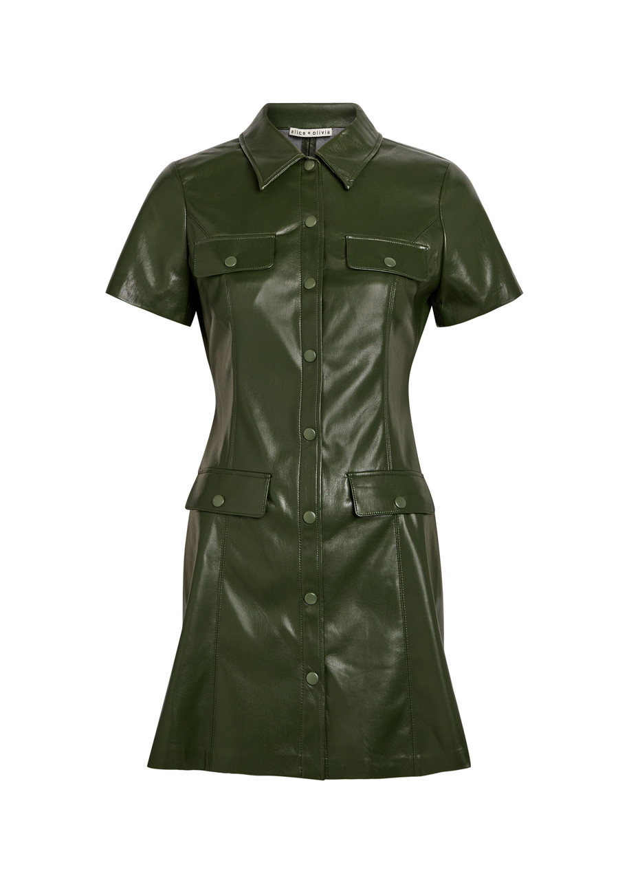 ALICE + OLIVIA Jamie faux leather mini shirt dress | Harvey Nichols ALICE + OLIVIA Jamie faux leather mini shirt dress | Harvey Nichols