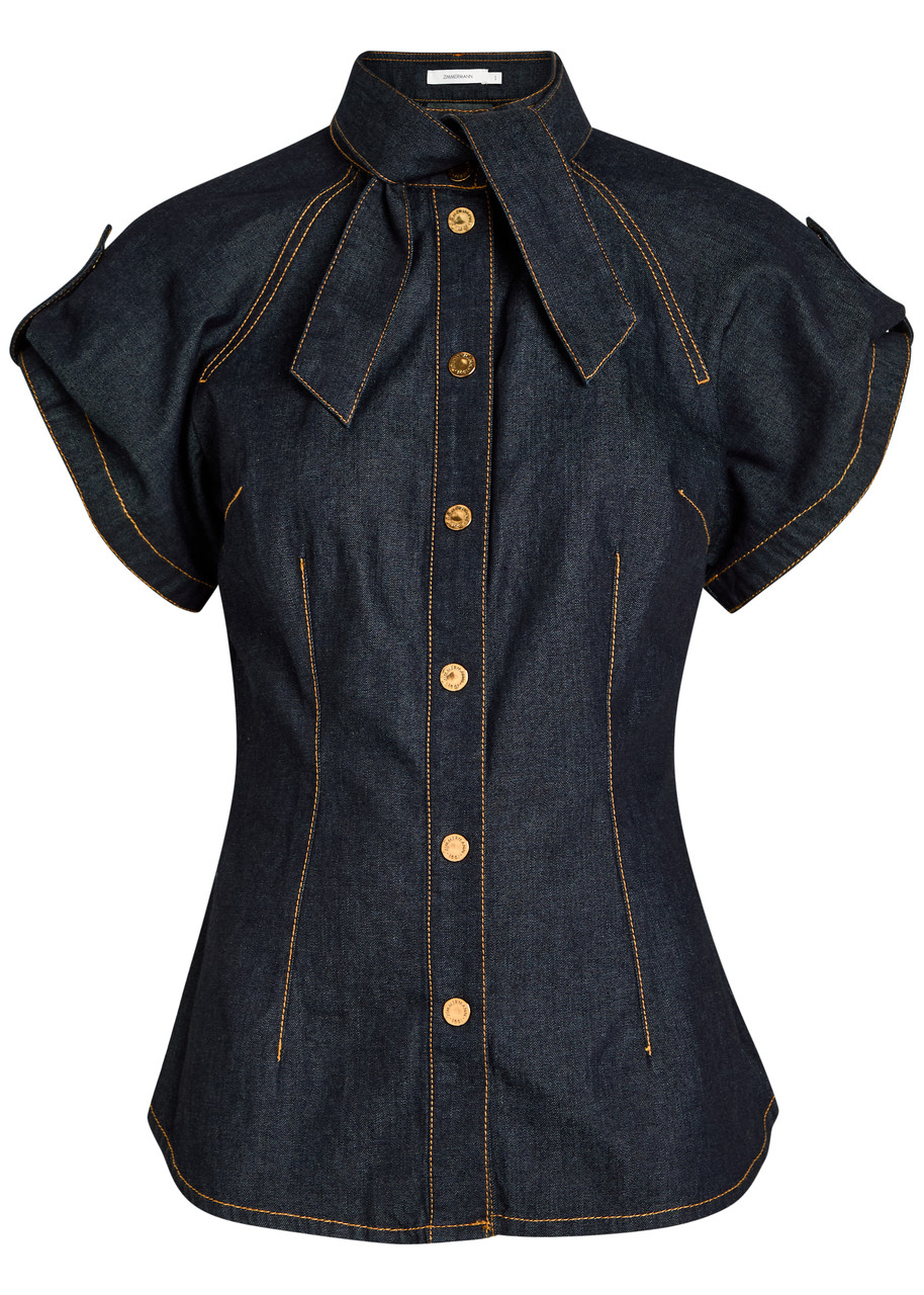 ZIMMERMANN Neck tie denim blouse | Harvey Nichols
