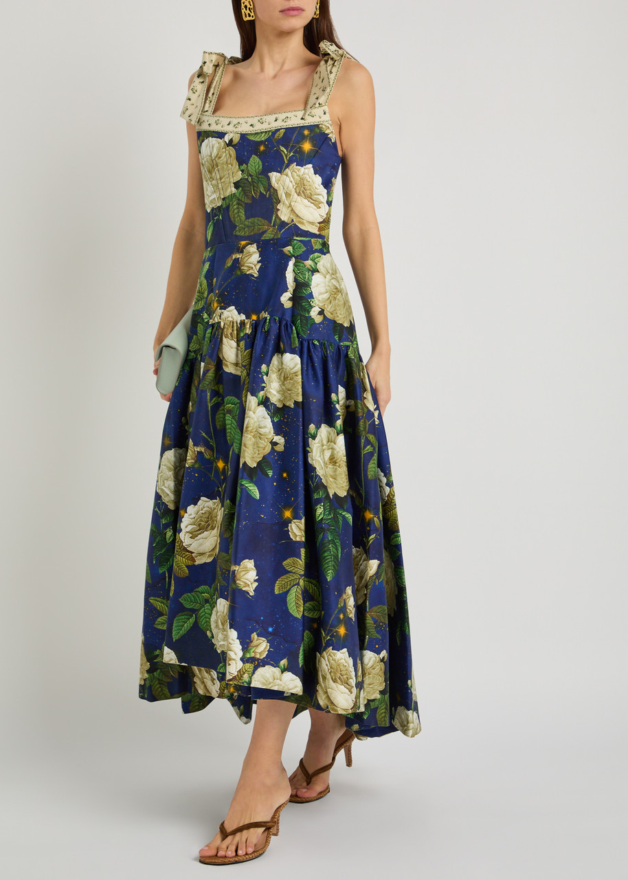 knee length dresses for ladies alice + olivia Marna Smocked Floral Midi Dress