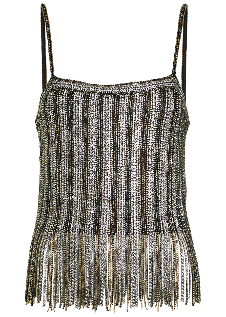 ALICE + OLIVIA Chi embellished fringed stretch-mesh top | Harvey