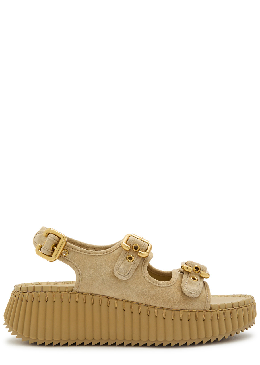 CHLOE Nama whipstitched suede wedge sandals | Harvey Nichols