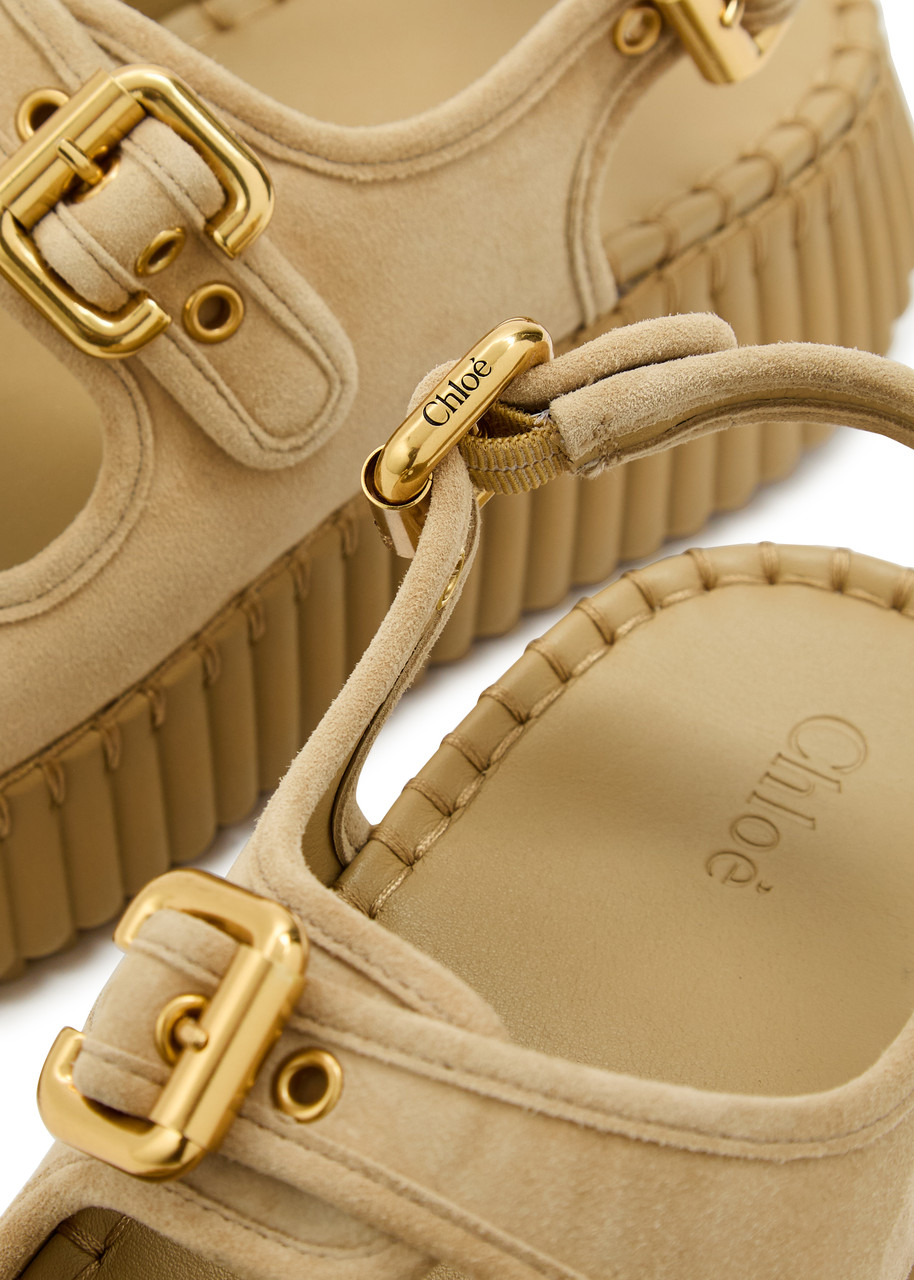 CHLOE Nama whipstitched suede wedge sandals | Harvey Nichols