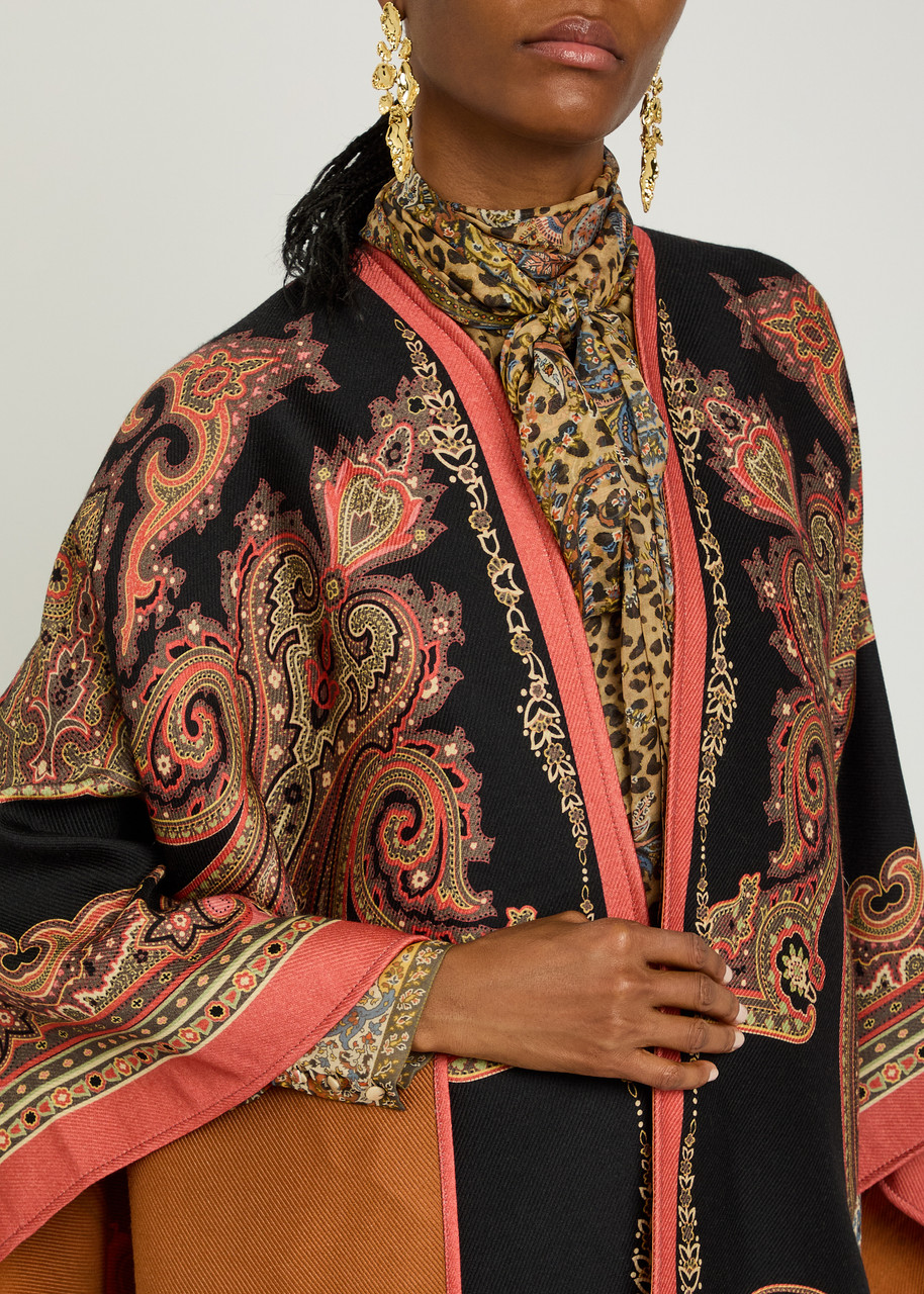 ETRO Patterned-jacquard wool-blend cape | Harvey Nichols