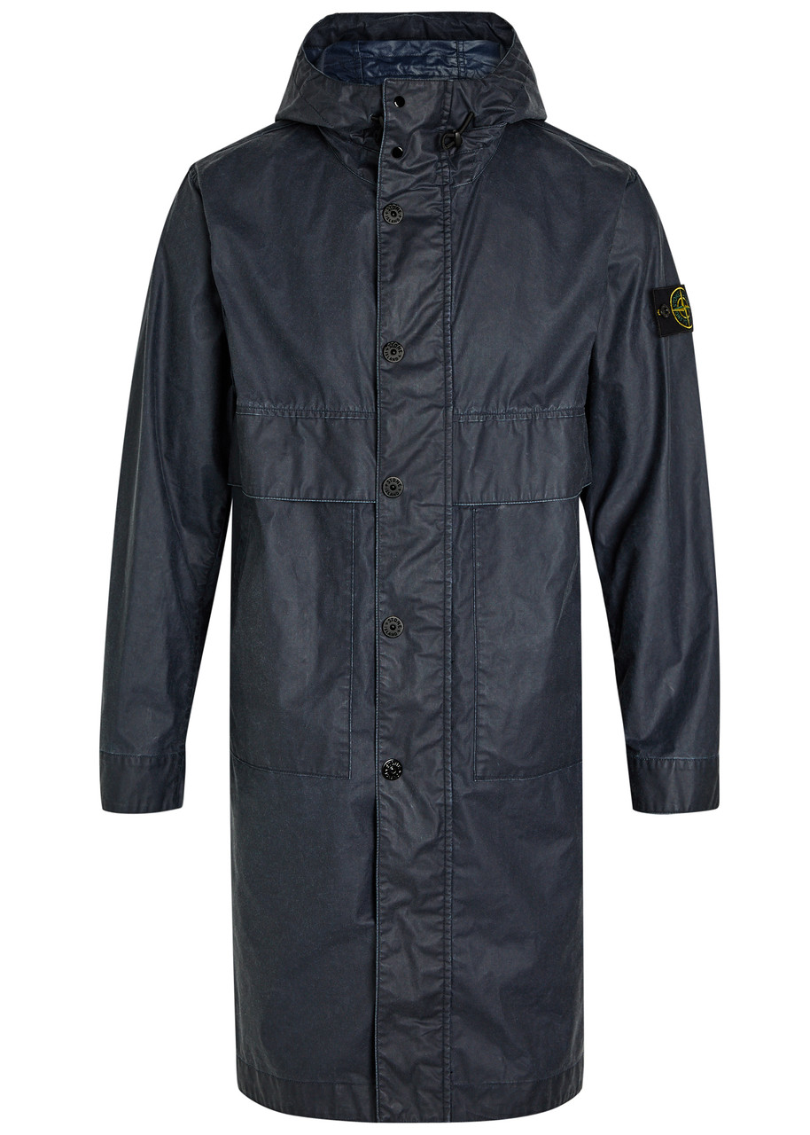 STONE ISLAND Long logo waxed cotton canvas coat | Harvey Nichols