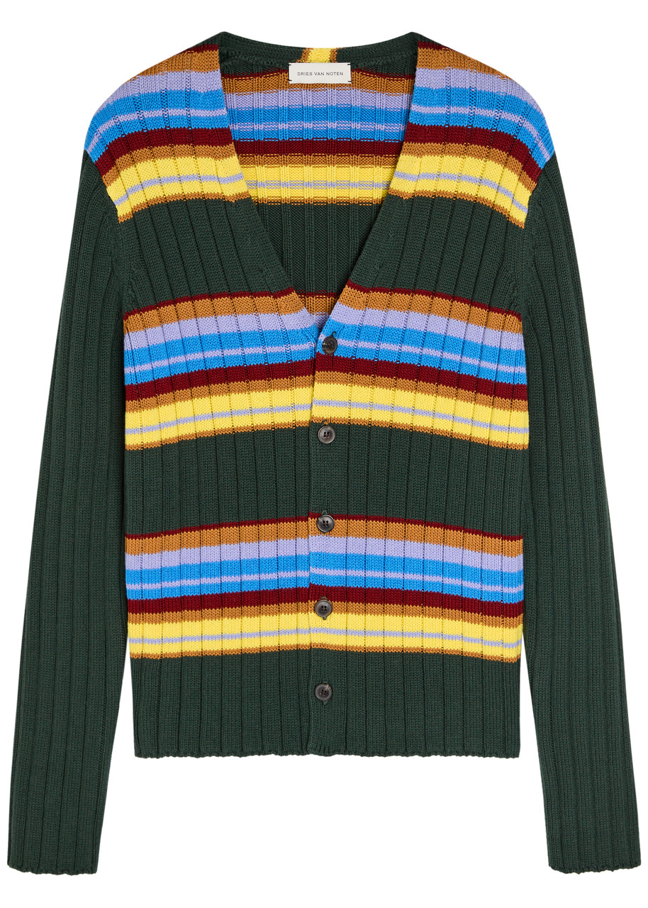DRIES VAN NOTEN Modify striped cotton and wool-blend cardigan