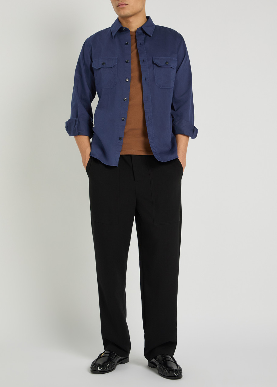 TOM FORD ダークネイビー 長袖シャツ39 TOM FORD Cotton and linen-blend shirt | Harvey Nichols