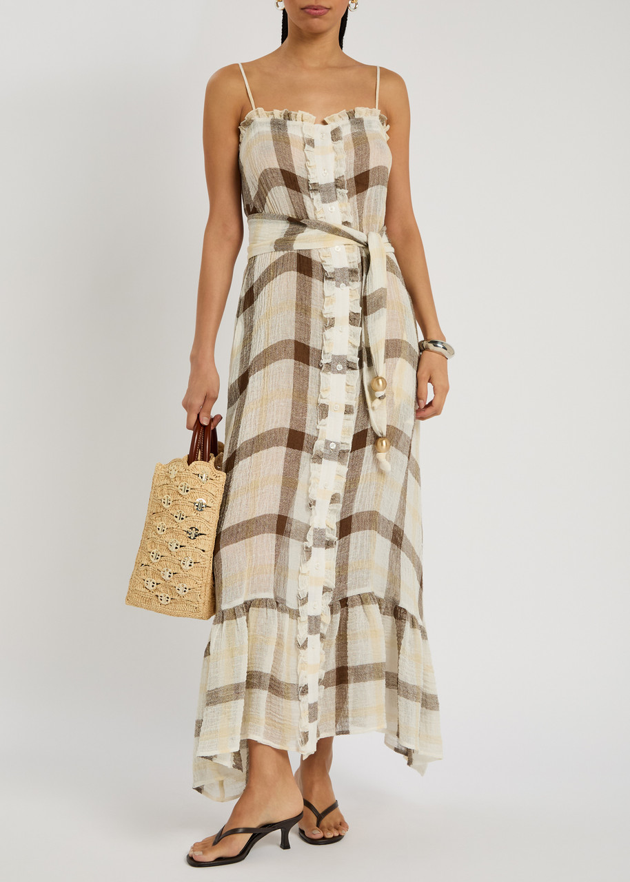 LISA MARIE FERNANDEZ Checked belted linen-blend maxi dress