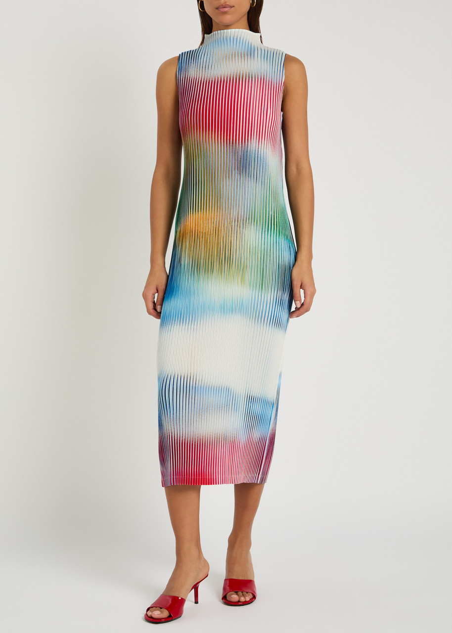 ISSEY MIYAKE Obscure Pleats printed woven midi dress | Harvey Nichols