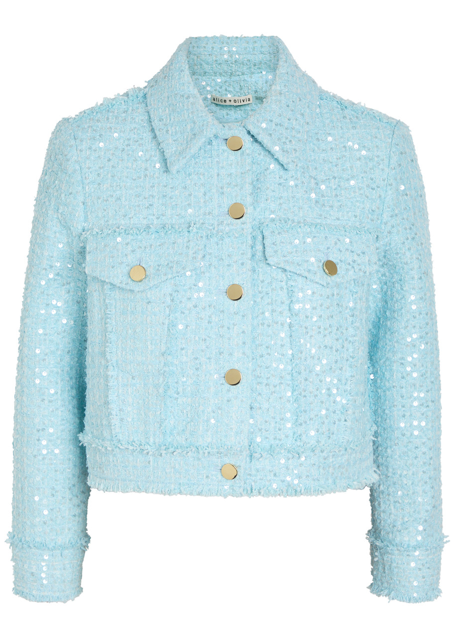 ALICE + OLIVIA Chloe embellished cropped tweed jacket | Harvey Nichols