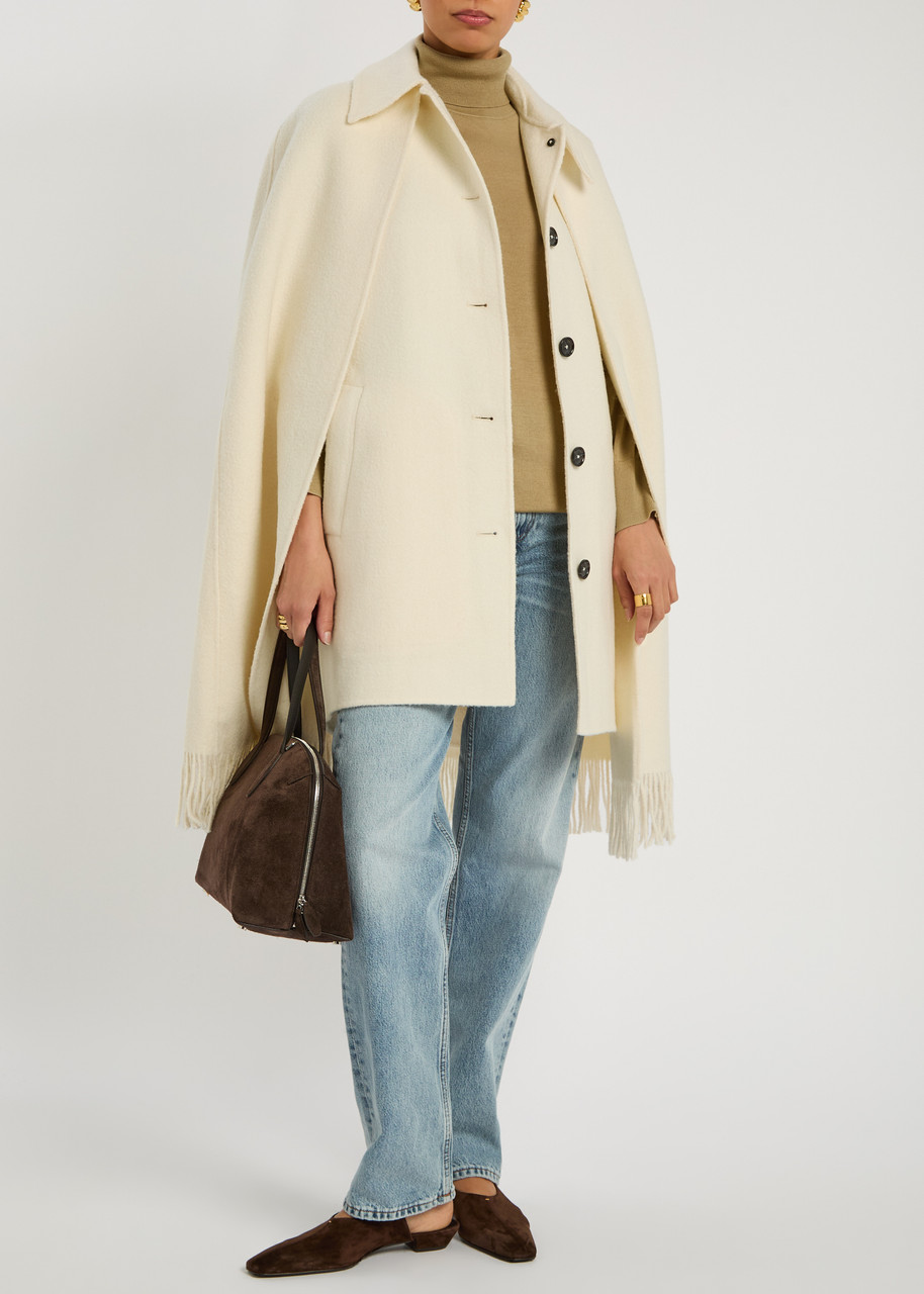 TOTEME Fringed wool-blend cape coat | Harvey Nichols