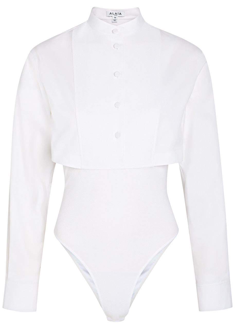 ALAÏA Cropped shirt cotton bodysuit | Harvey Nichols