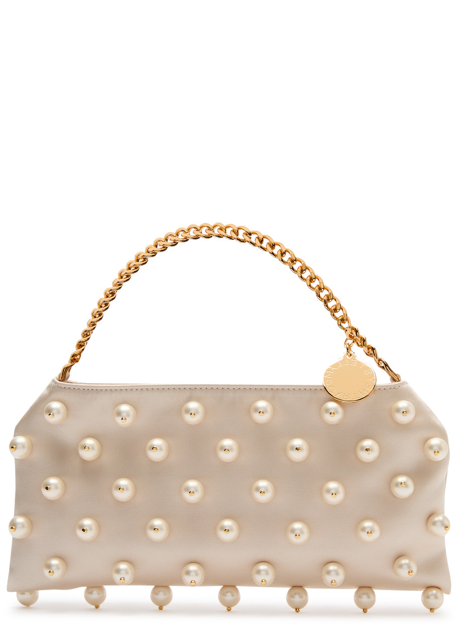 STELLA MCCARTNEY Falabella mini faux pearl-embellished satin