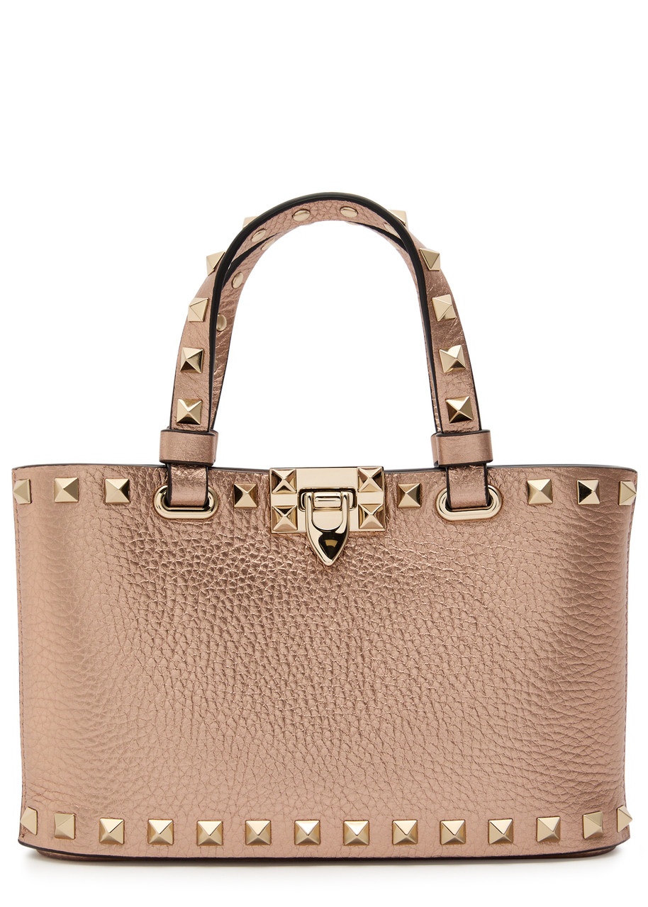 VALENTINO GARAVANI Rockstud mini metallic grained leather top