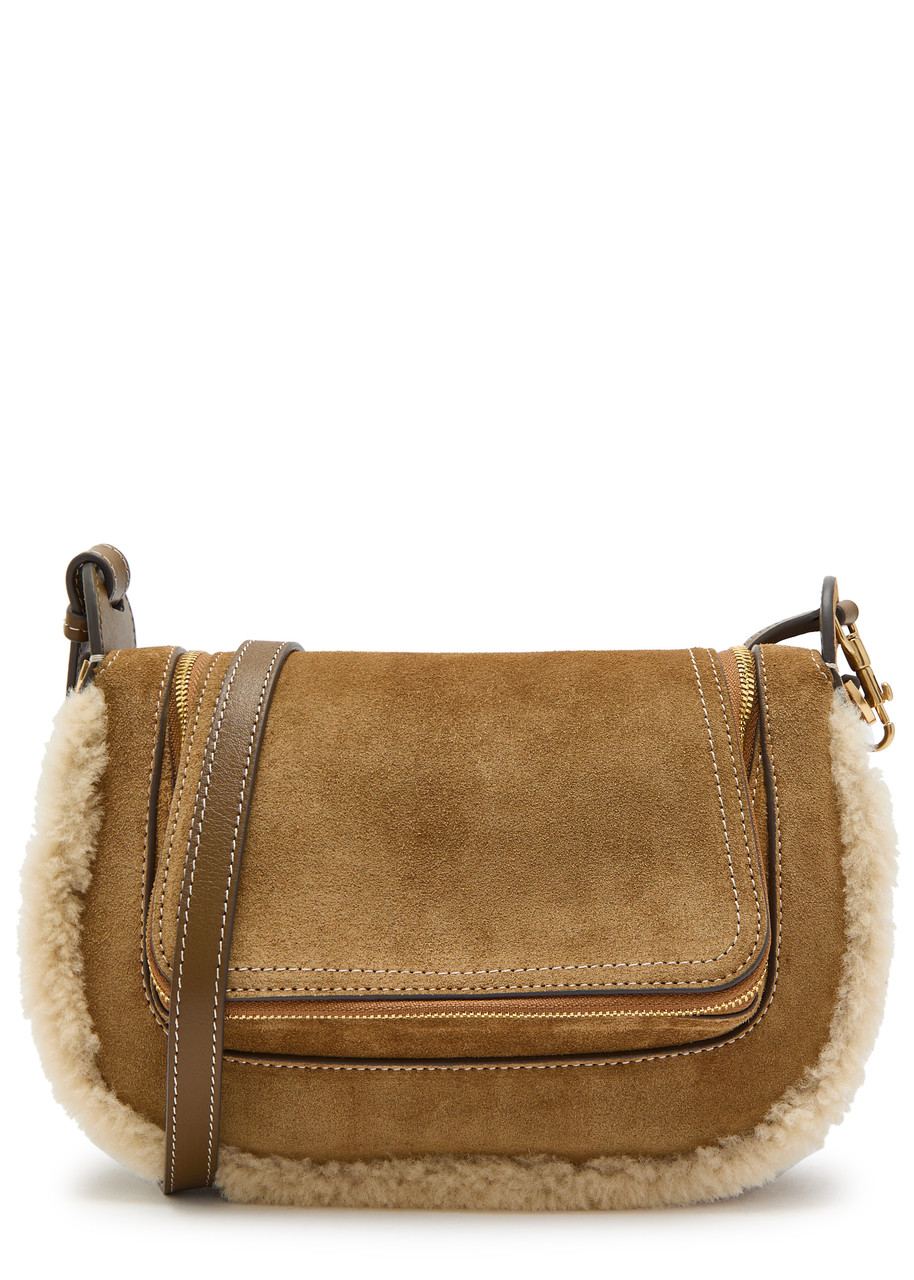 ANYA HINDMARCH Vere small shearling-trimmed suede cross-body bag
