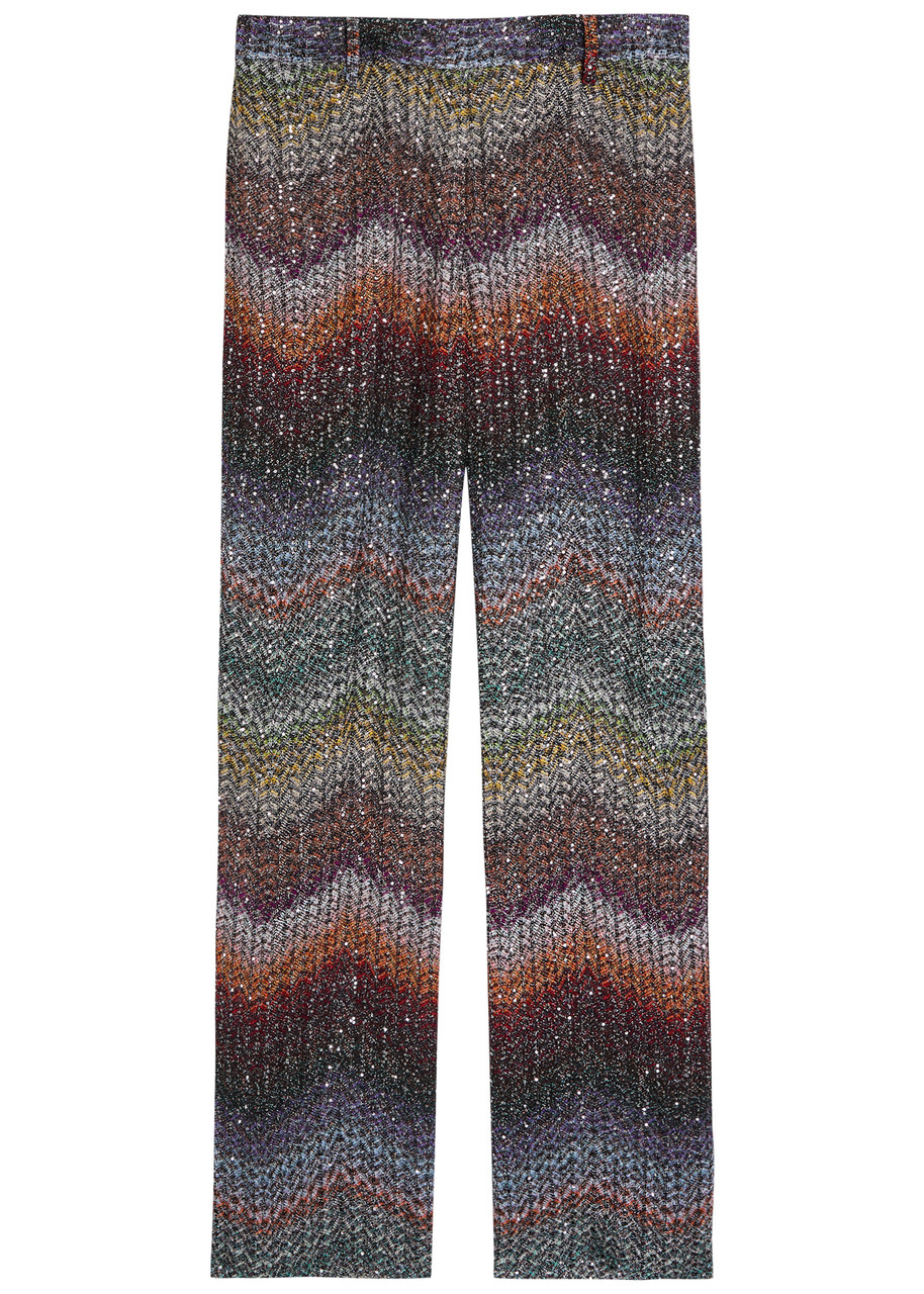 MISSONI Sequin-embellished zigzag metallic-knit trousers | Harvey