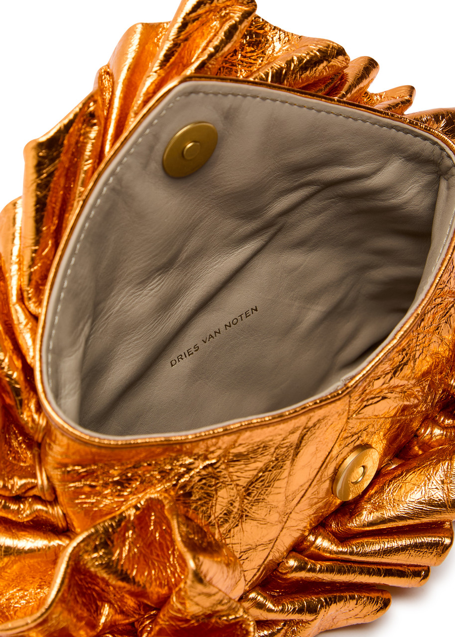 DRIES VAN NOTEN Ruffled crinkled metallic leather clutch | Harvey