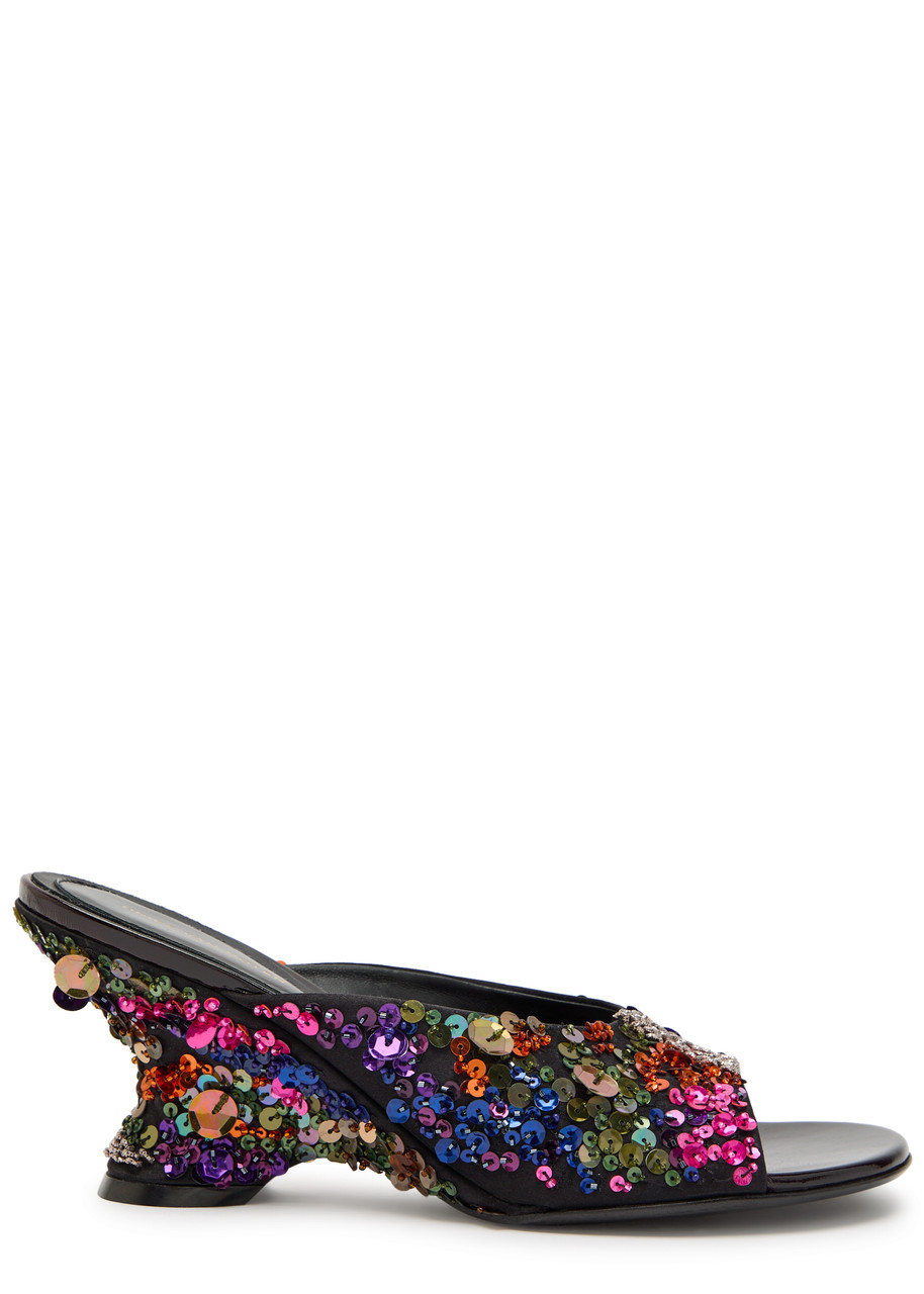DRIES VAN NOTEN 75 embellished satin mules | Harvey Nichols
