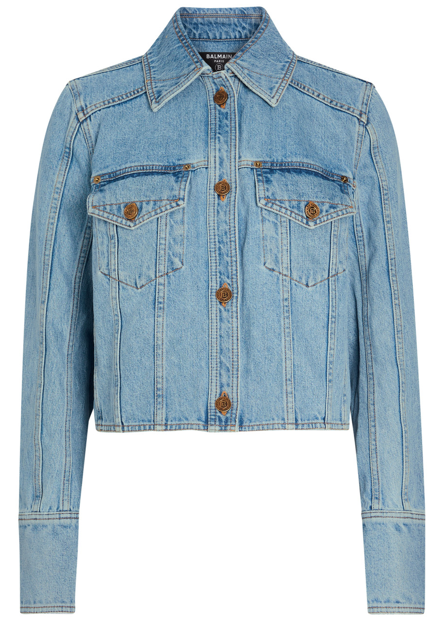 BALMAIN Cropped denim jacket | Harvey Nichols