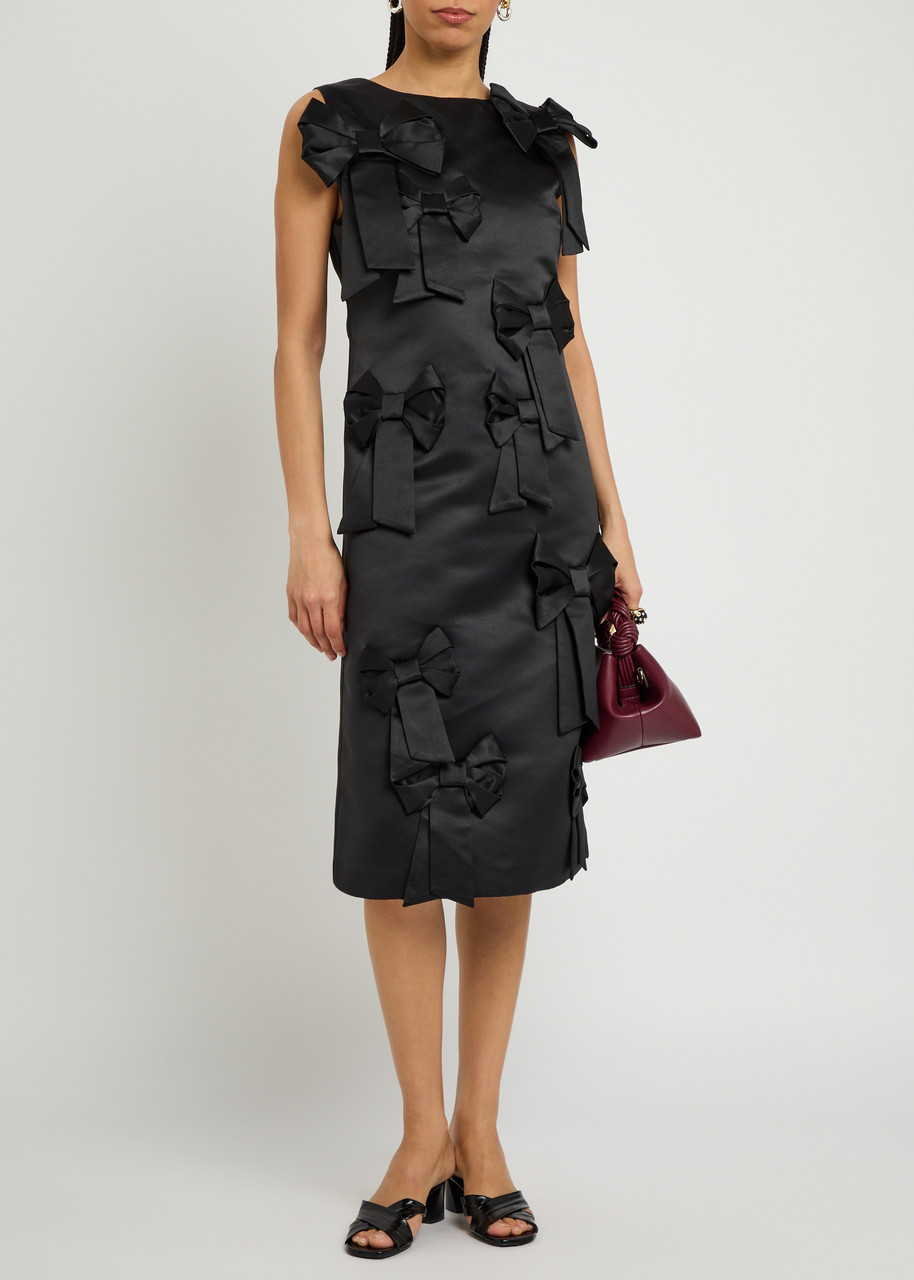 GANNI Bow-appliquéd satin midi dress | Harvey Nichols