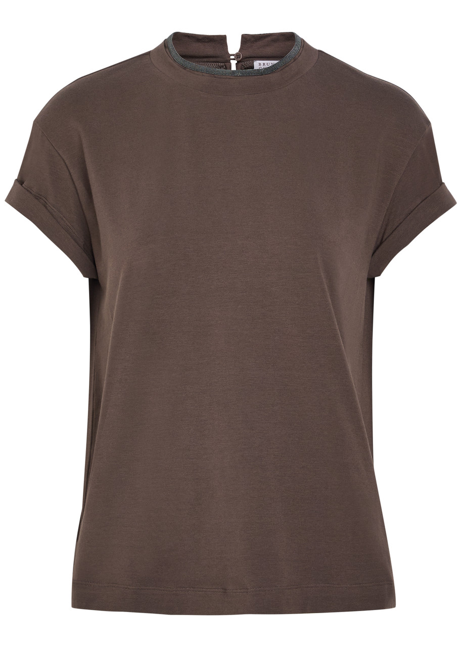 BRUNELLO CUCINELLI Crystal-embellished stretch-cotton T-shirt
