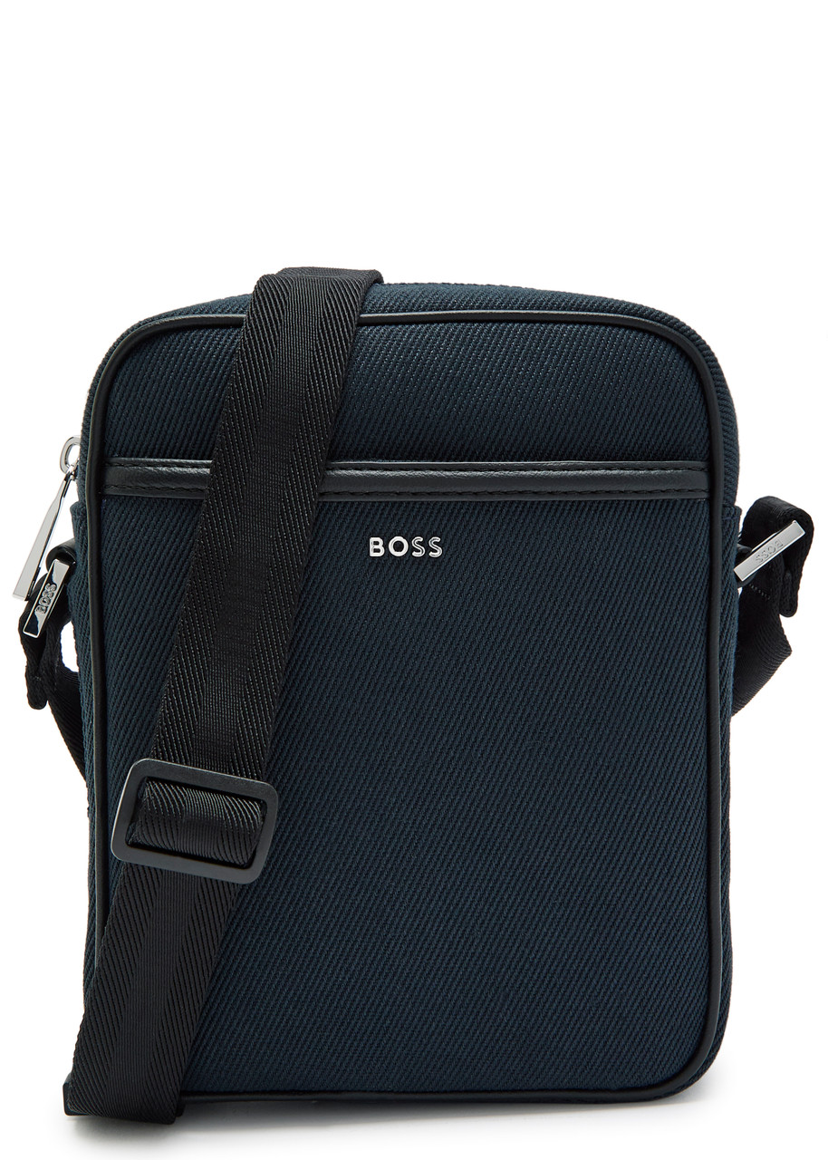 BOSS ネイビー ショルダーバッグ BOSS Dakkar leather-trim canvas cross-body bag | Harvey Nichols