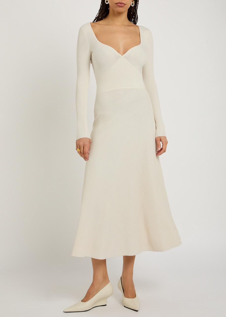 maria knitted midi dress Boden Maria Knitted Midi Dress Navy And Ivory Women