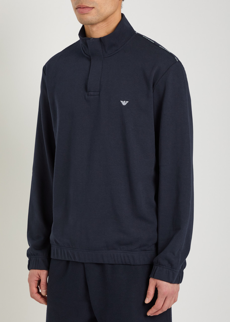 EMPORIO ARMANI Logo-embroidered half-zip cotton-blend sweatshirt