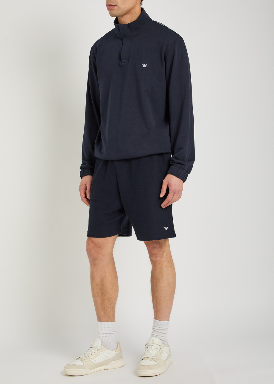 EMPORIO ARMANI Logo-embroidered half-zip cotton-blend sweatshirt