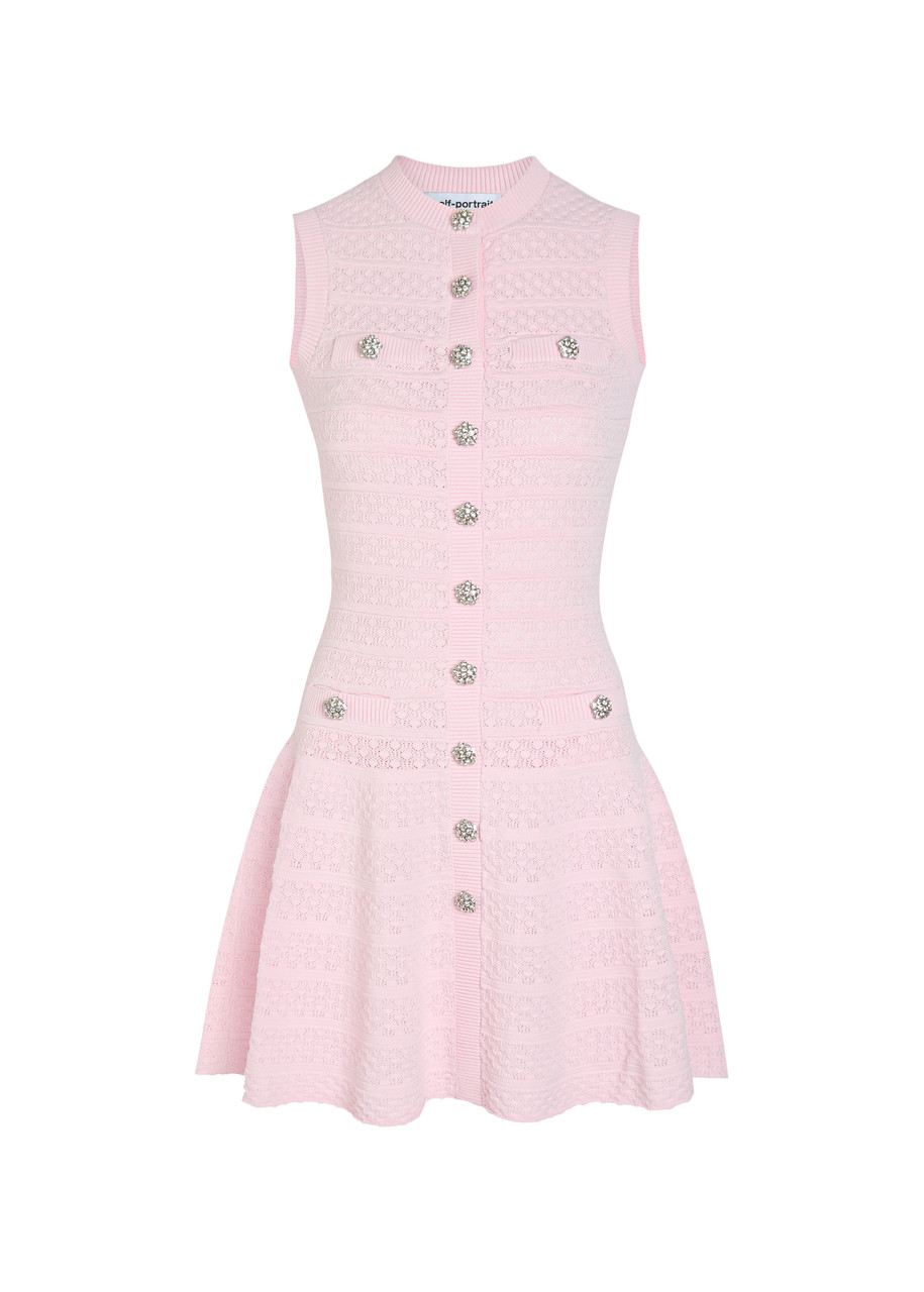 SELF-PORTRAIT Pointelle knit mini dress | Harvey Nichols