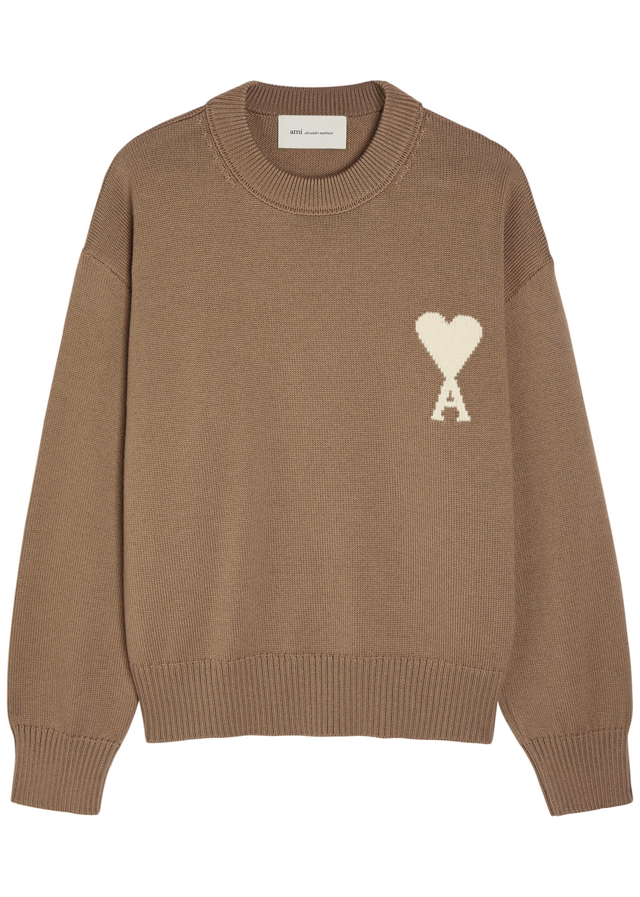 AMI PARIS Logo-intarsia wool and cotton-blend jumper | Harvey Nichols