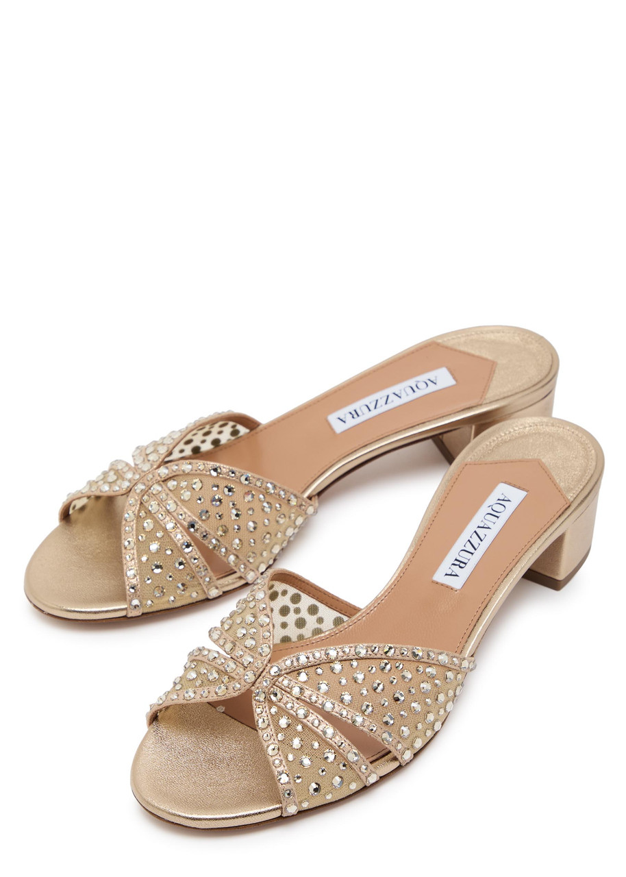 AQUAZZURA Crystal Lover 35 embellished metallic nappa mules